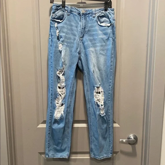 Indigo Rein Light Wash Ripped Jeans Distressed Ankle Denim Grunge Y2K 11 - Picture 1 of 6